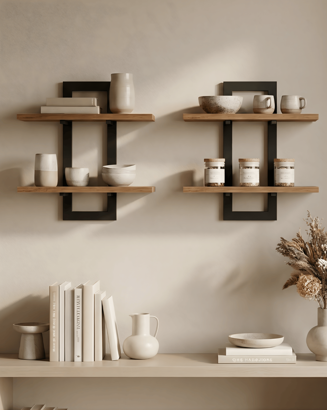Wandplank 2-laags – hout met metalen beugels