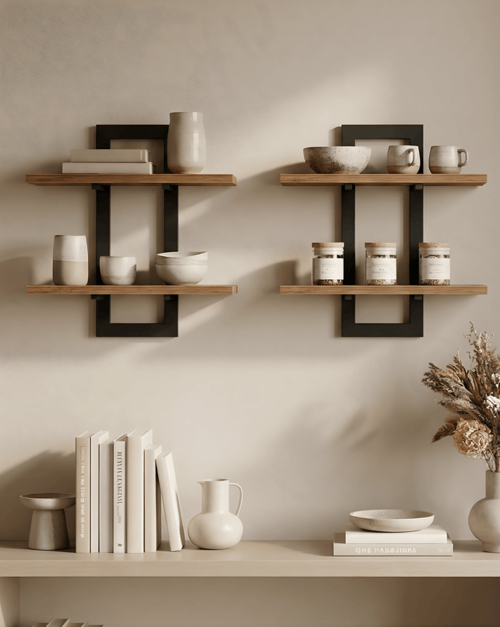 Wandplank 2-laags – hout met metalen beugels