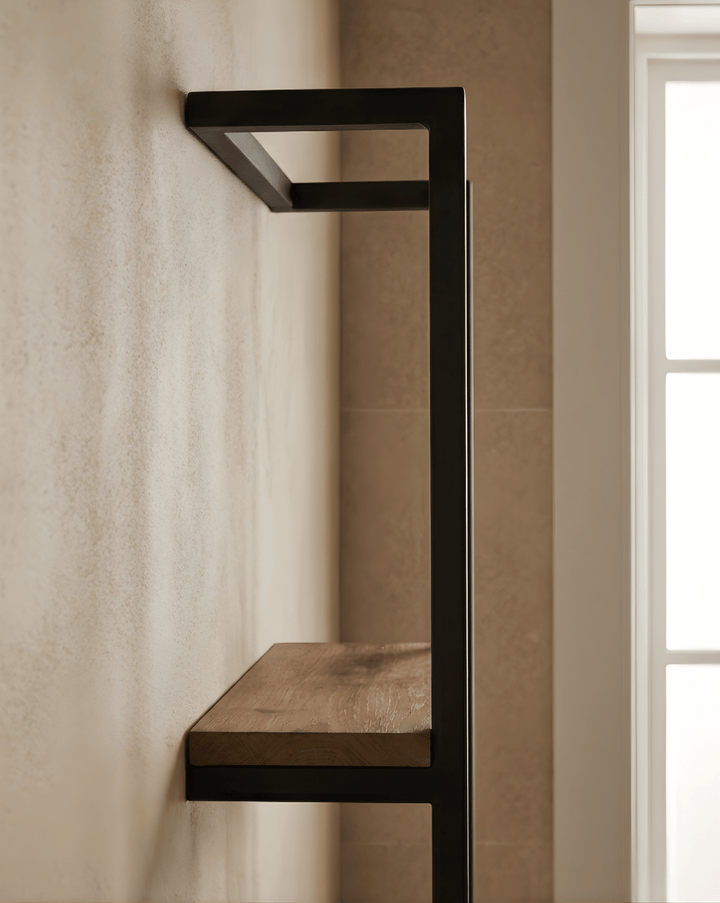 Handdoekrek 2-laags – hout met zwart stalen frame, 77 cm