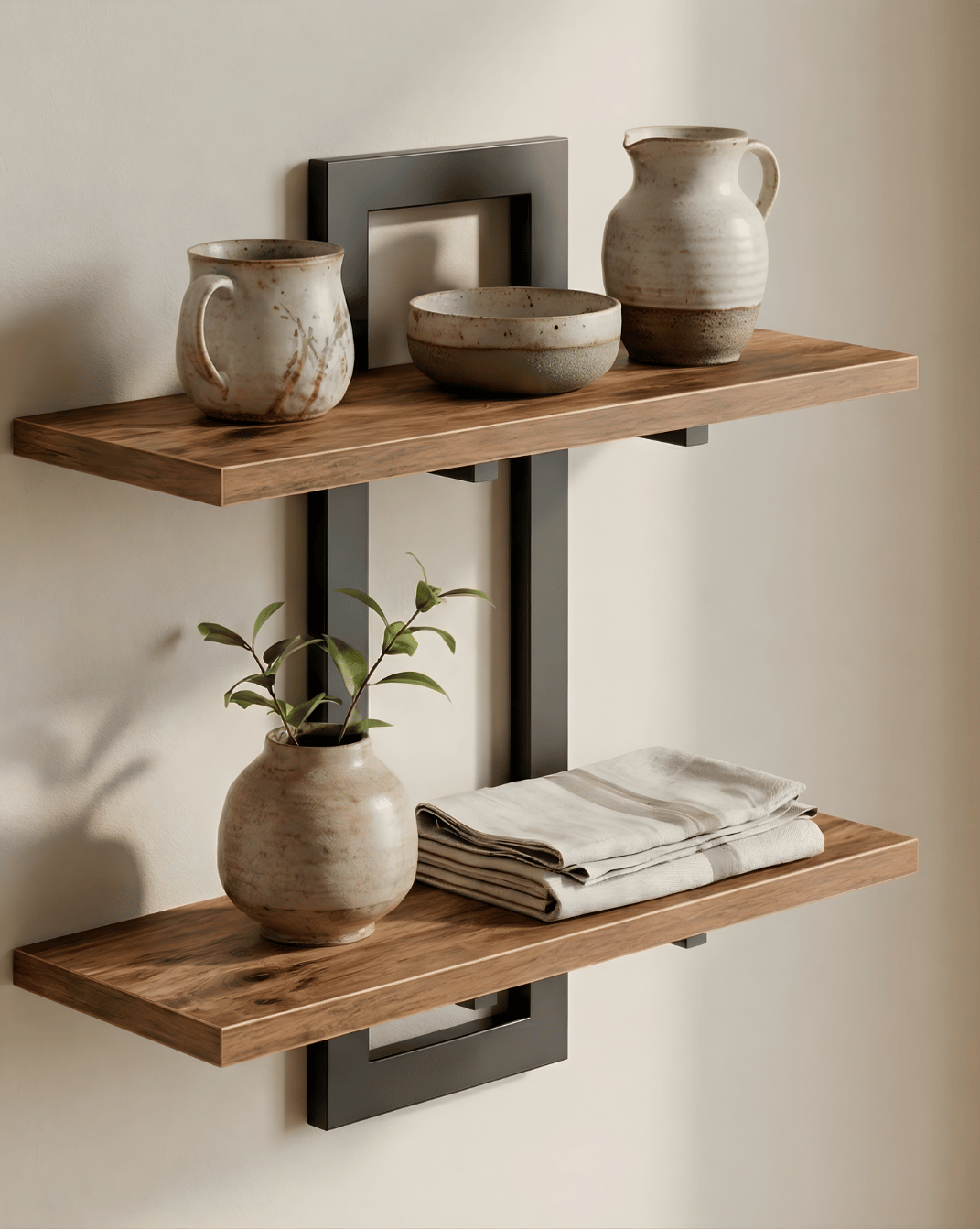 Wandplank 2-laags – hout met metalen beugels