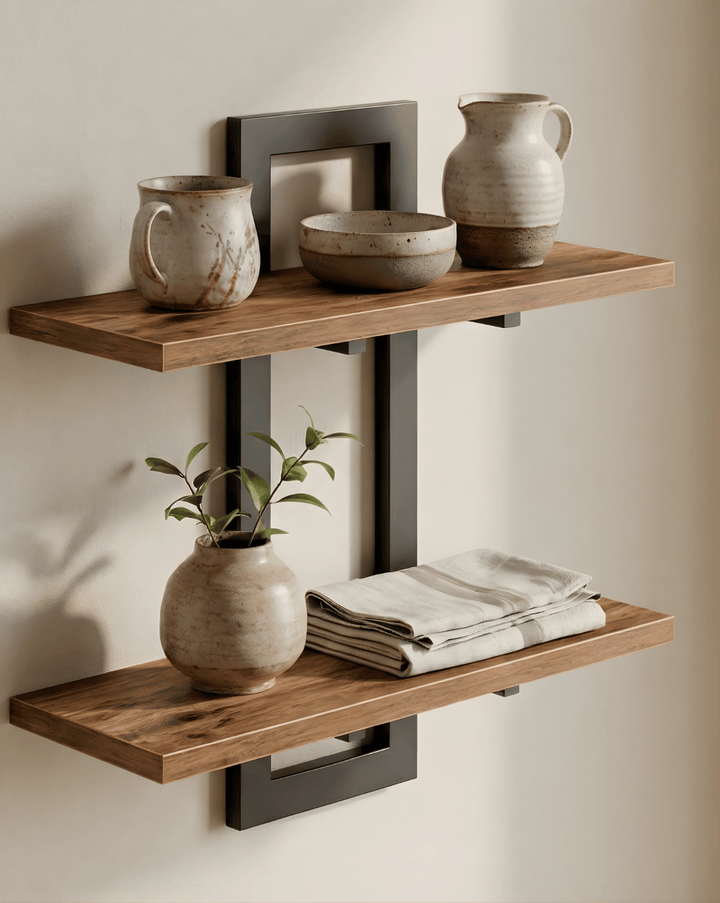 Wandplank 2-laags – hout met metalen beugels