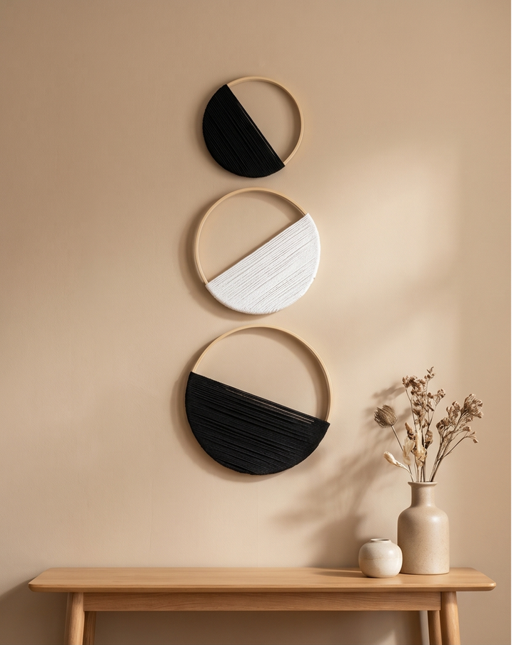 Macramé wanddecoratie set van 3 – bamboe hoepels