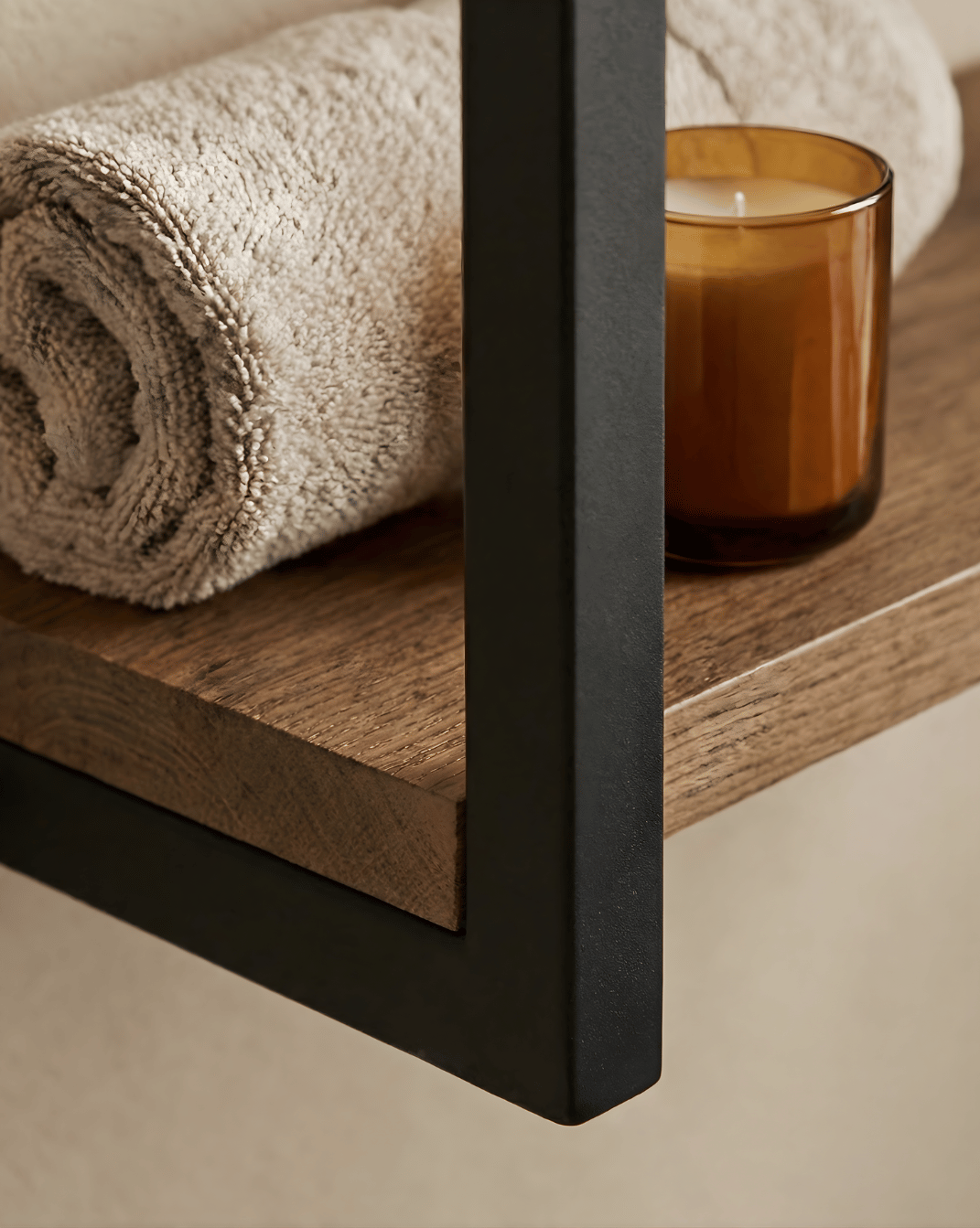Handdoekrek 2-laags – hout met zwart stalen frame, 77 cm