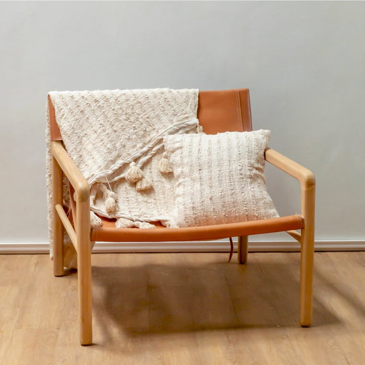 Handgeweven katoenen deken – 110 x 200 cm, beige