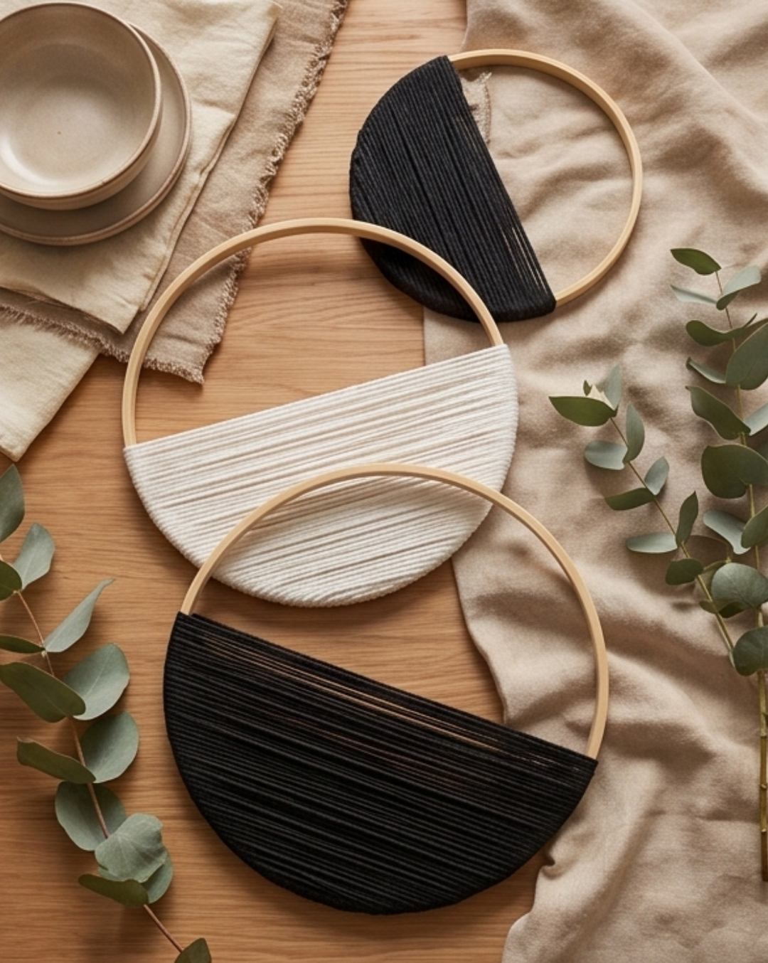 Macramé wanddecoratie set van 3 – bamboe hoepels