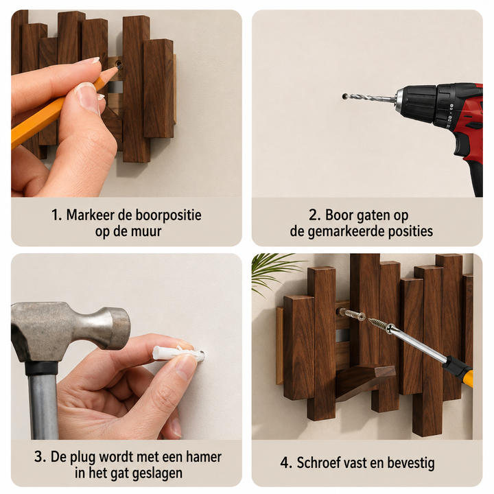 Wandkapstok pianotoetsen – massief hout, 3 tot 8 haken