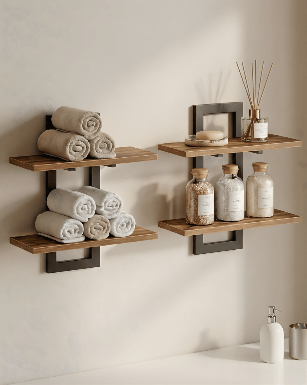Wandplank 2-laags – hout met metalen beugels