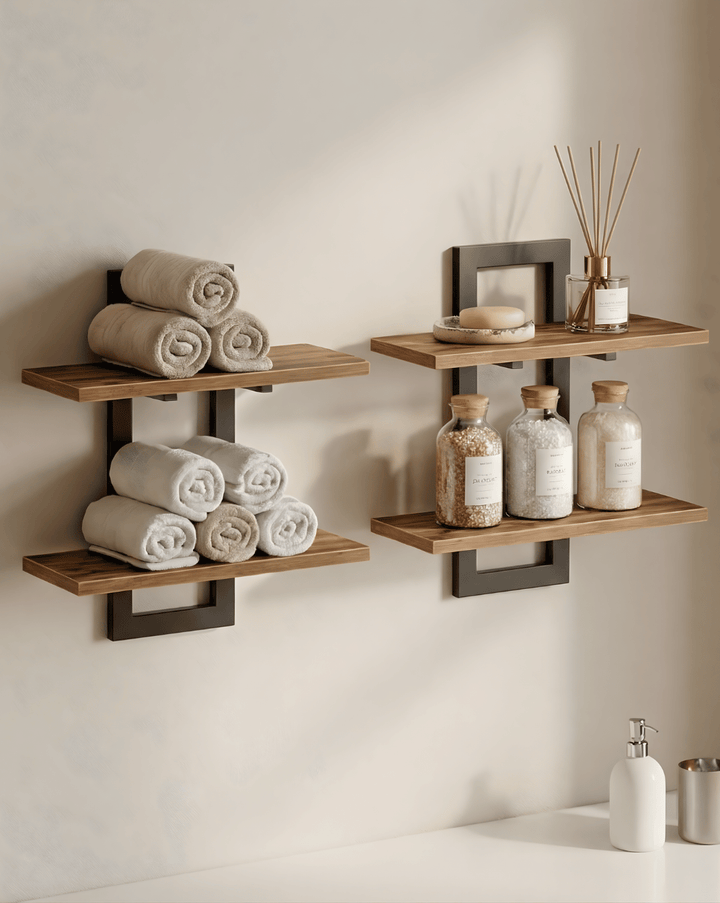 Wandplank 2-laags – hout met metalen beugels