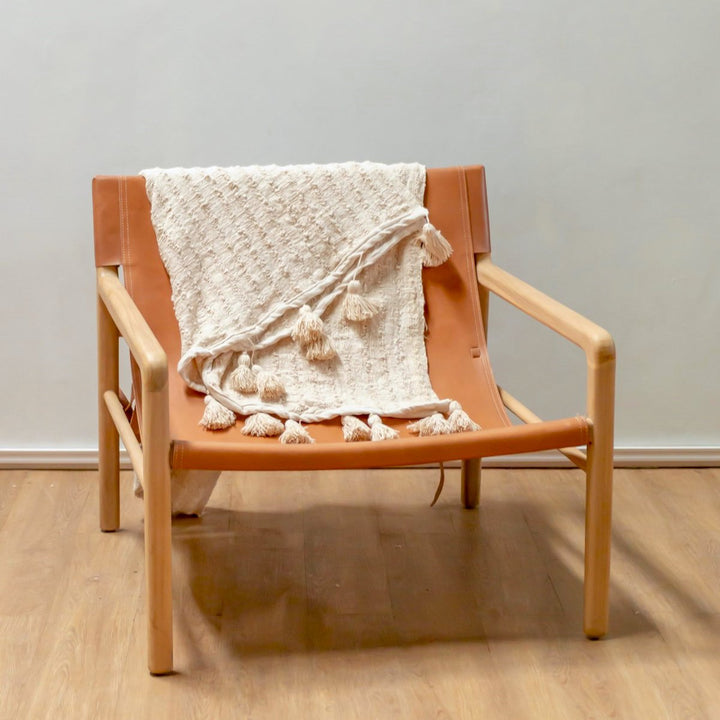 Handgeweven katoenen deken – 110 x 200 cm, beige