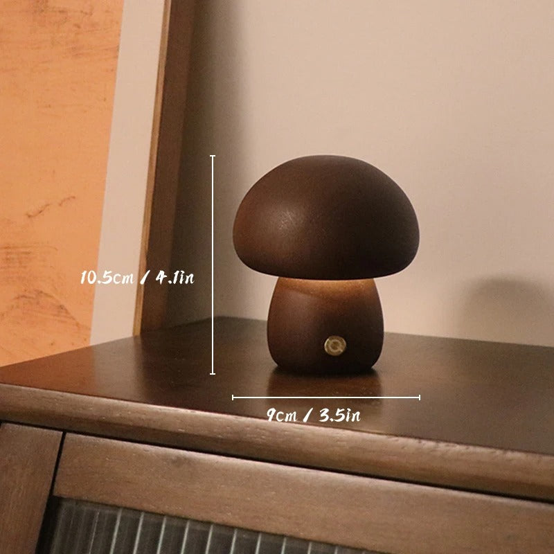 Oplaadbare tafellamp paddenstoelvorm – hout, dimbaar