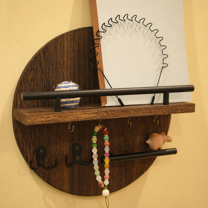 Sleutelrek rond met plank – hout en metaal, 30 cm