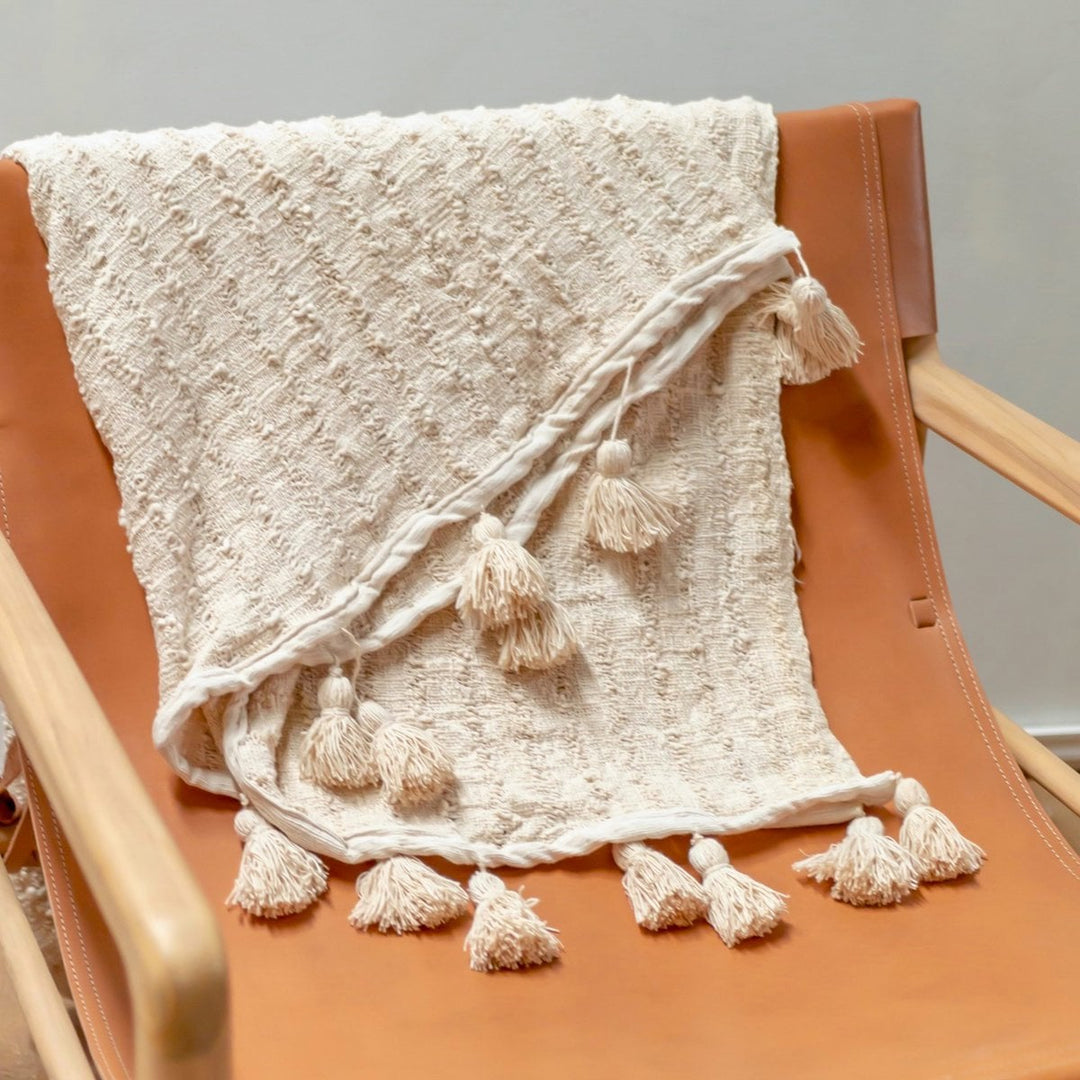 Handgeweven katoenen deken – 110 x 200 cm, beige